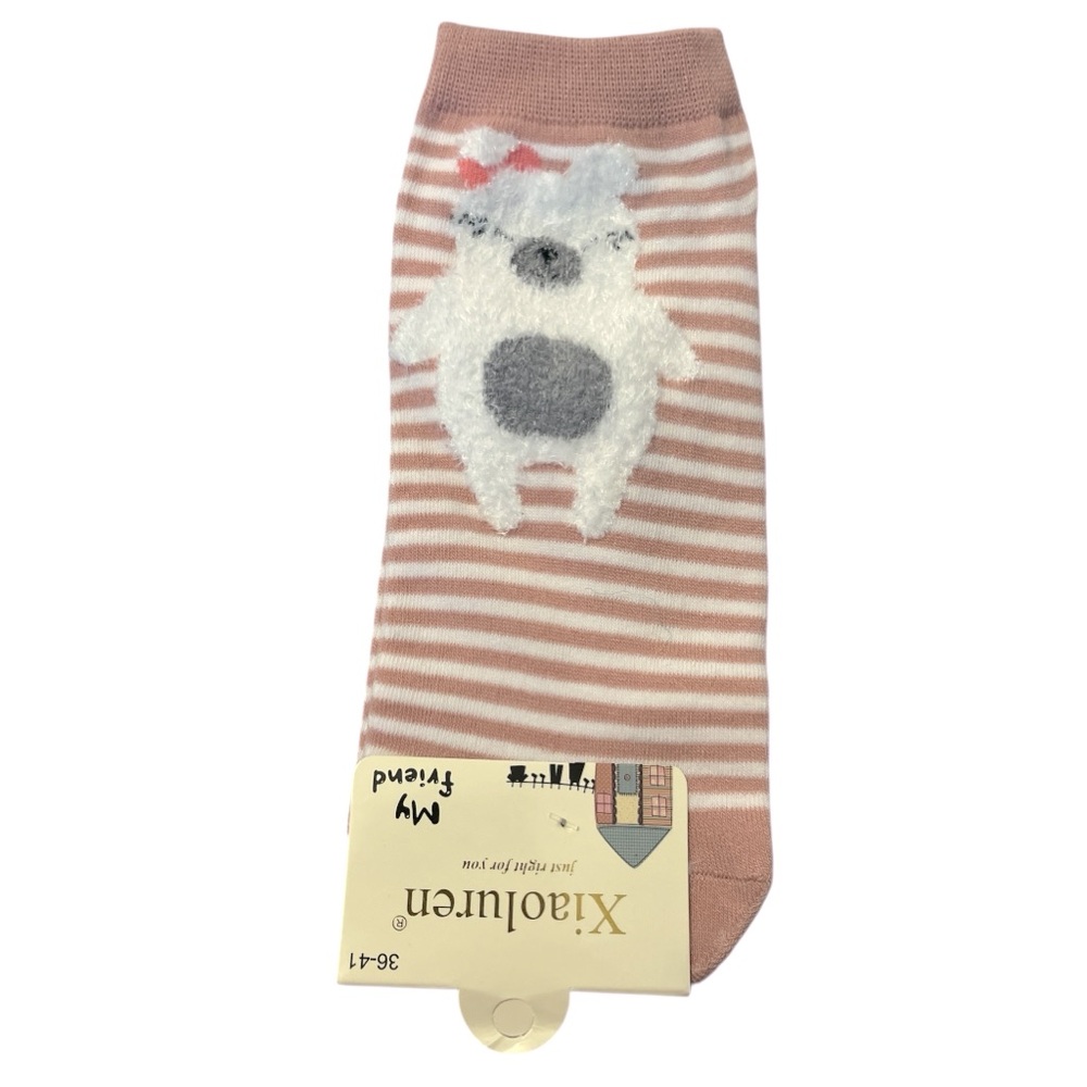 Striped Pink Socks With Bear Design